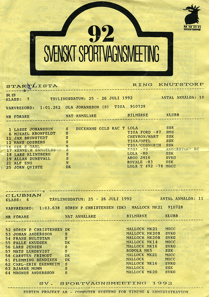 Svenskt Sportvagnsmeeting Knutstorp 1992